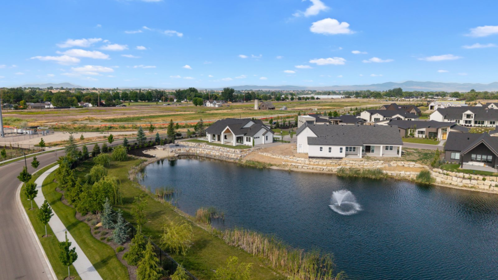 Aerial view of a single-family home and the surrounding neighborhood, the kind of view I send buyers shopping from out of state.