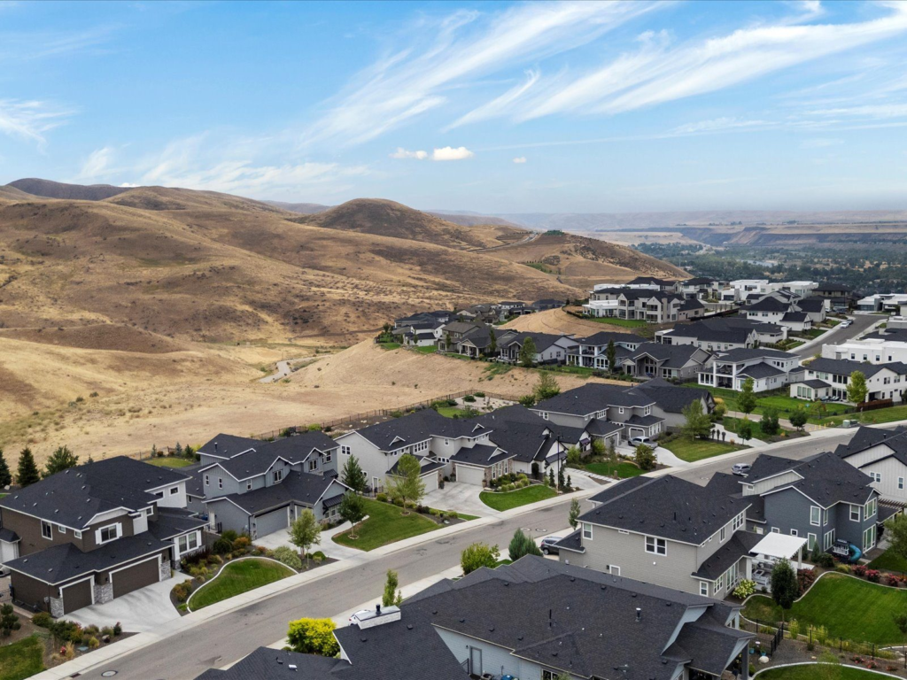 Aerial view of single-family homes in a Treasure Valley neighborhood, the kind of streets sellers ask me about.
